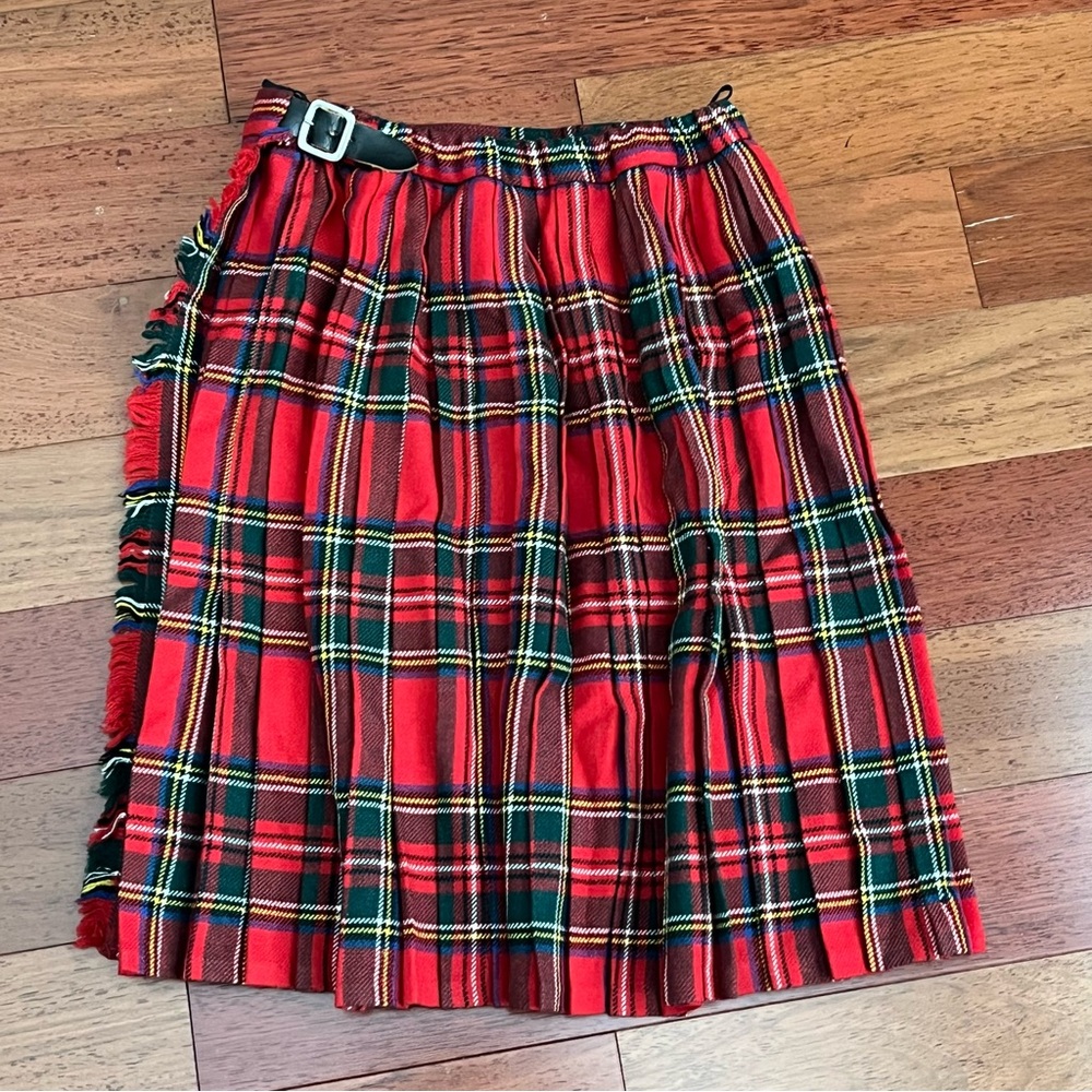 Vintage St Michael Pleated Scottish Plaid Kilt Skirt Wool Blend Girls S